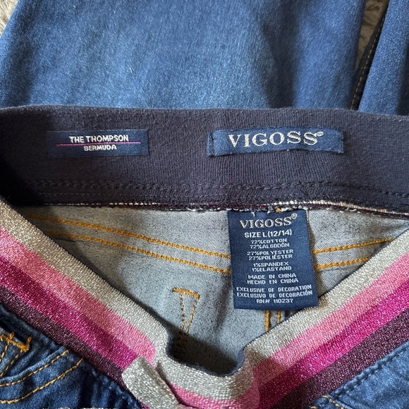 VIGOSS Girls L (12/14) Blue Denim Bermuda Shorts Glitter Stripe Casual - Picture 2 of 3
